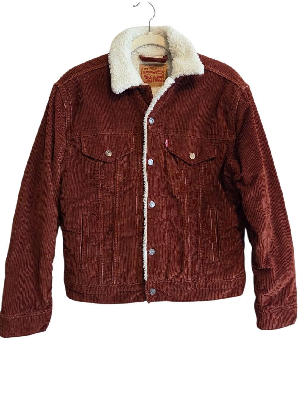Levi's Women's Rust Corduroy Ex-Boyfriend Sherpa Lined Trucker Jacket Sz S